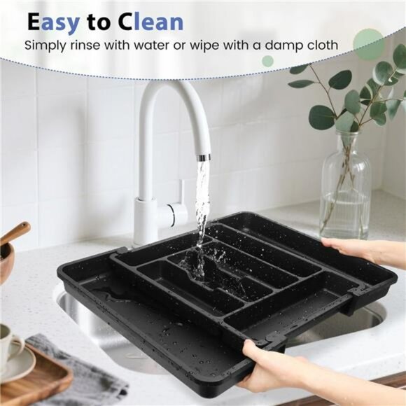 Expandable silverware drawer organizer large utensil flatware cutlery tray holde - Picture 6 of 8